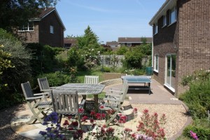 The redesigned patio and walkway